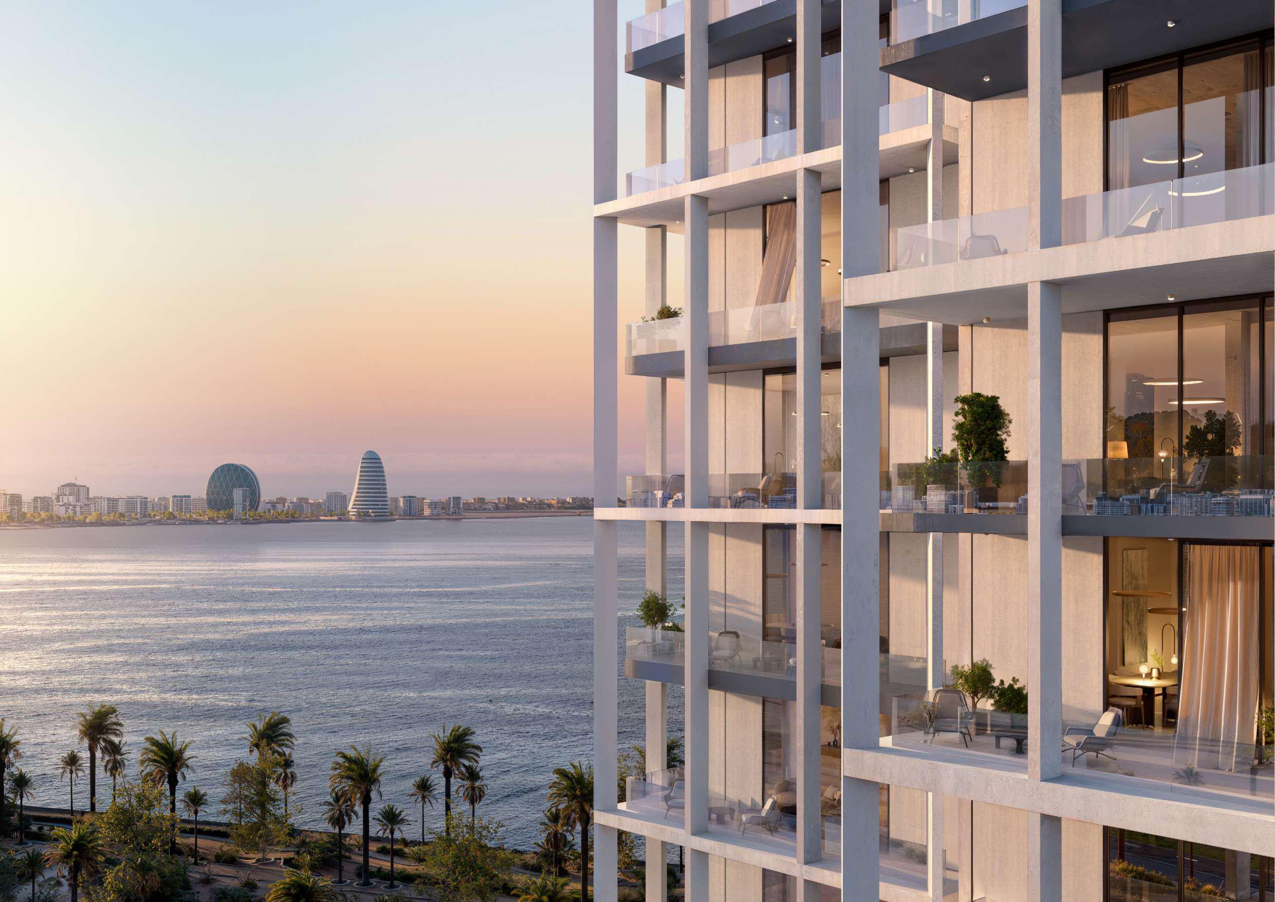 Modern façade of Opula Residences Abu Dhabi showcasing contemporary architecture, glass elevations, and refined waterfront-inspired urban design.