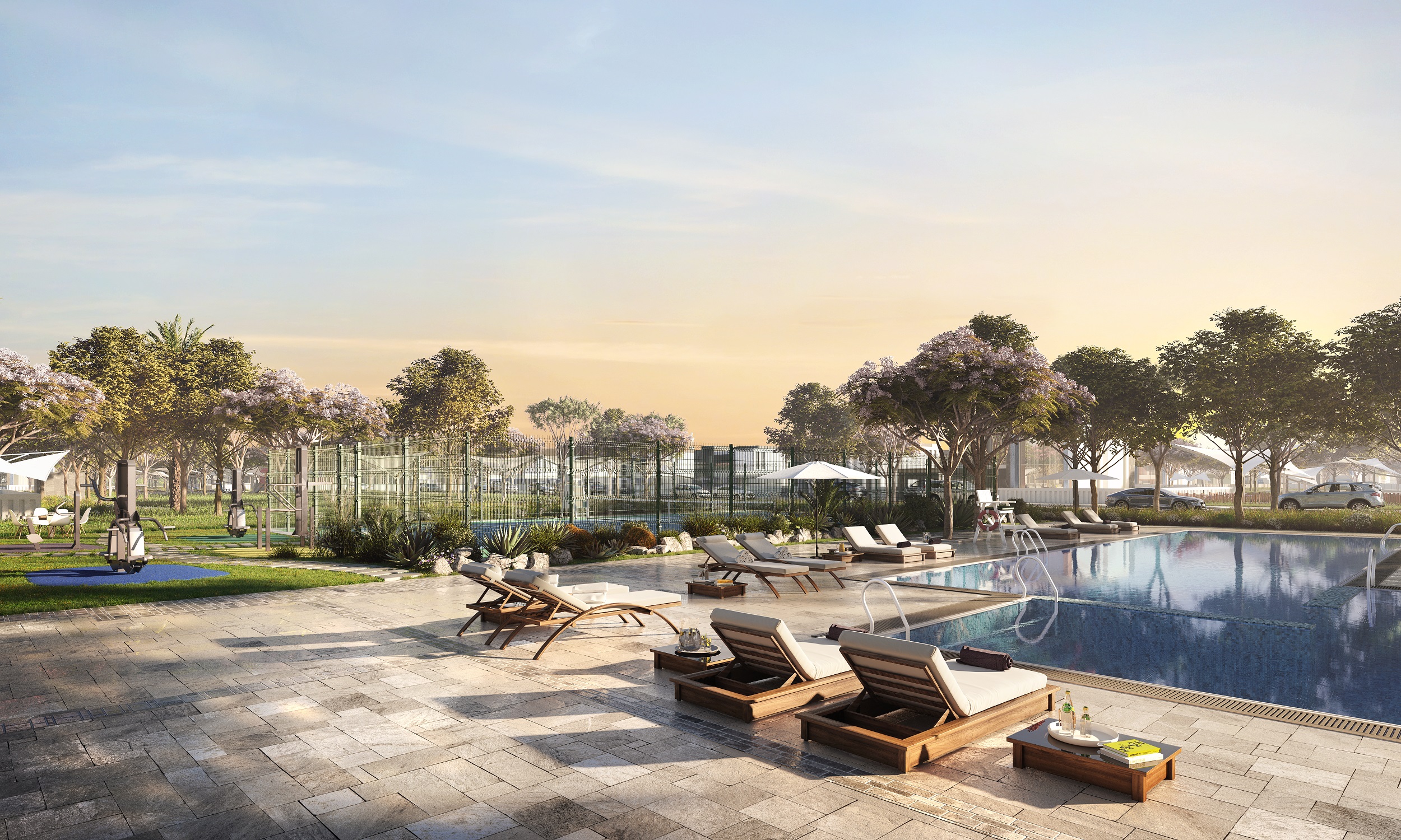 Landscaped walking trails at LEA by Aldar, Yas Island, designed for an active, nature-connected lifestyle.