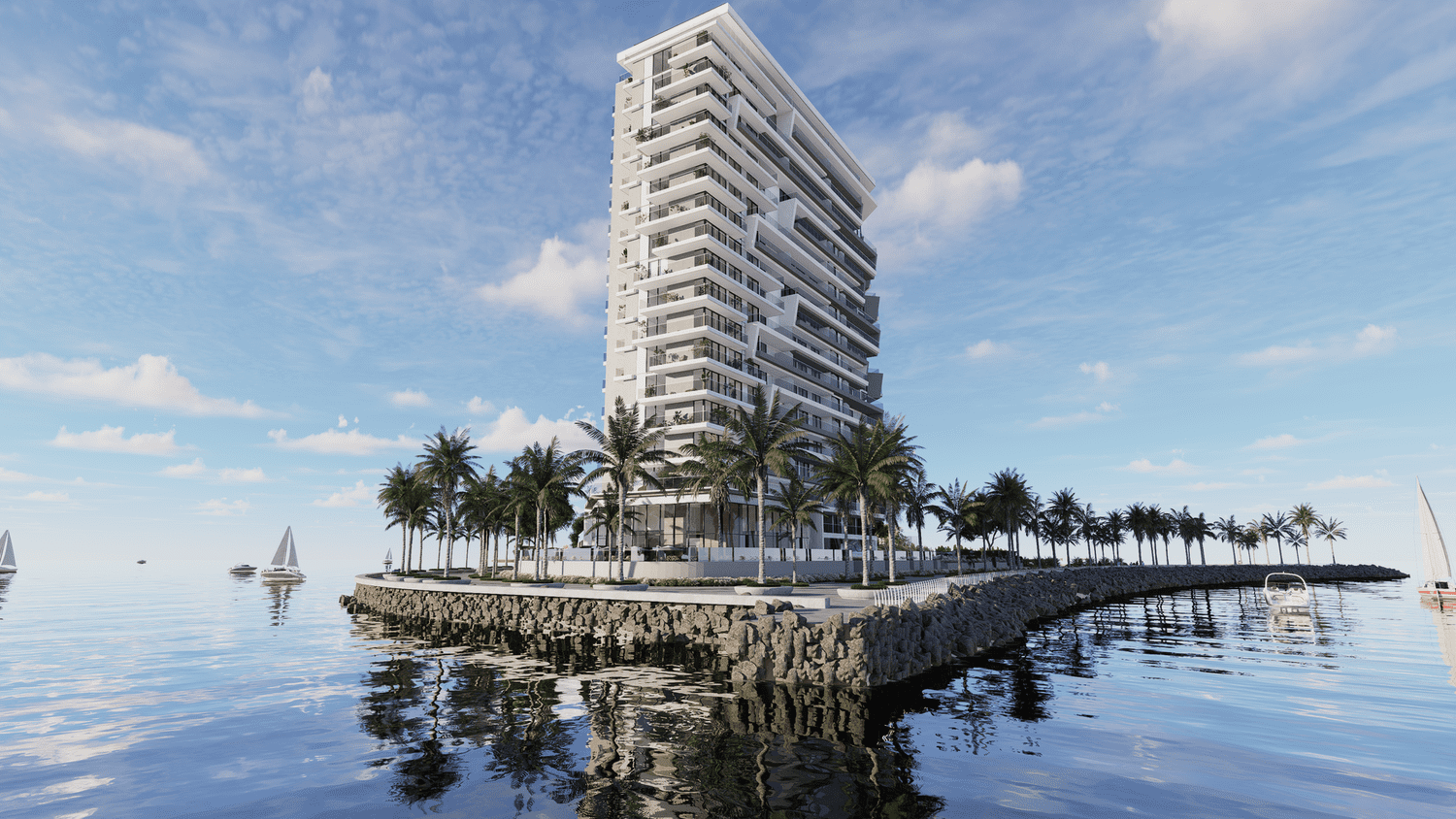 The Icon Tower modern architecture and landscaped surroundings in Abu Dhabi