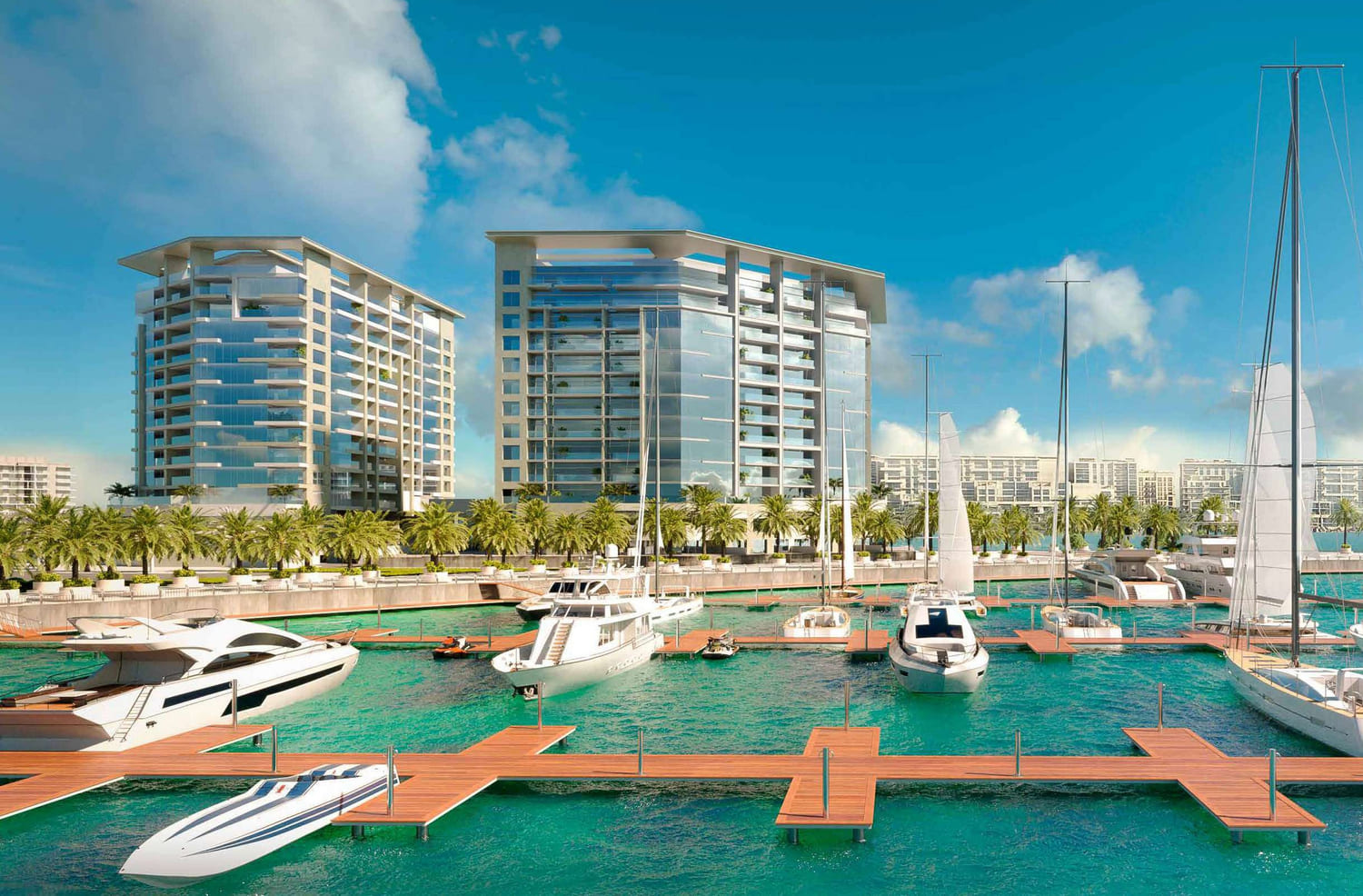 The Bay Residence 2 contemporary waterfront facade on Yas Island