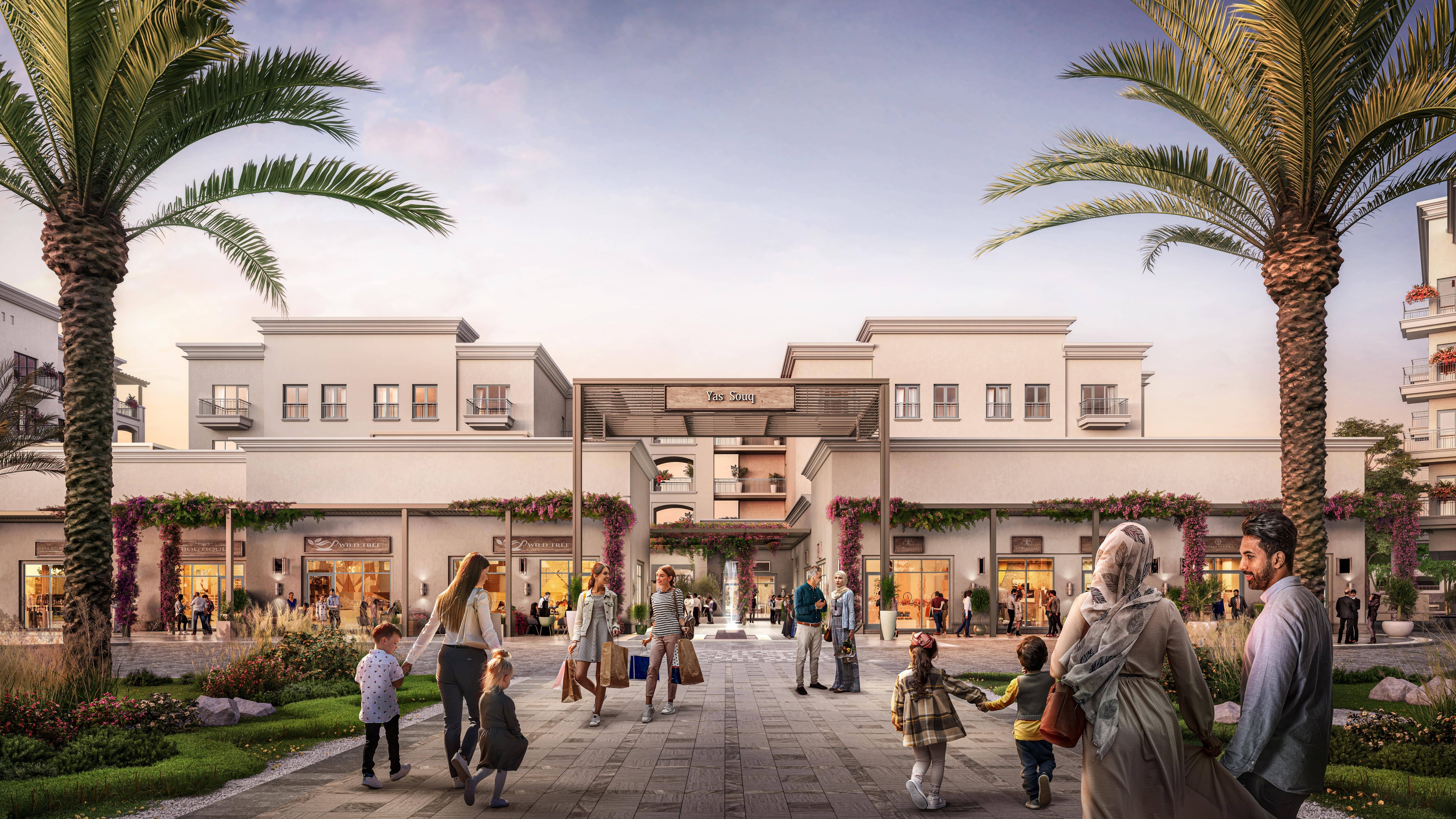 Facade detailing of mid-rise blocks at Yas Golf Collection development.