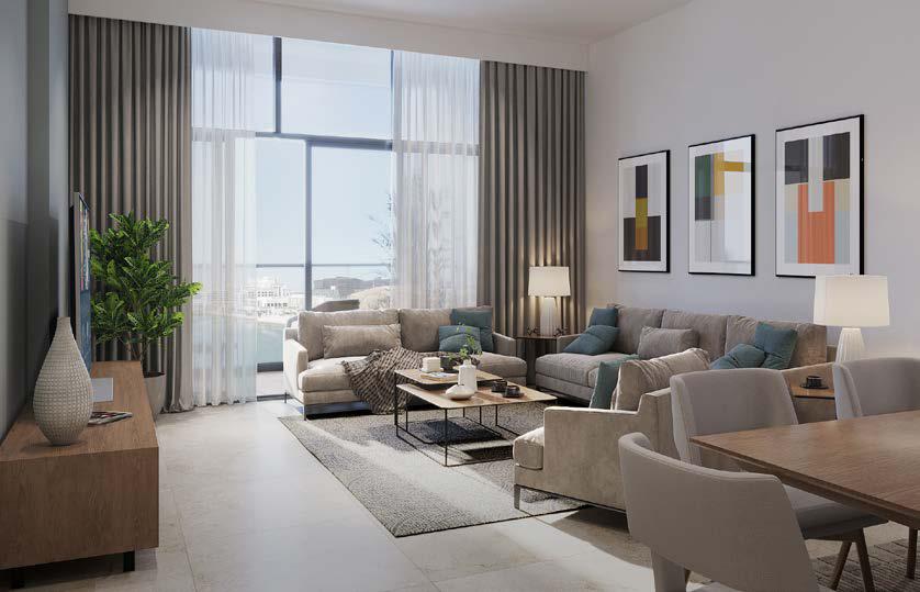 Perla 2 luxury living room with contemporary interiors and waterfront views