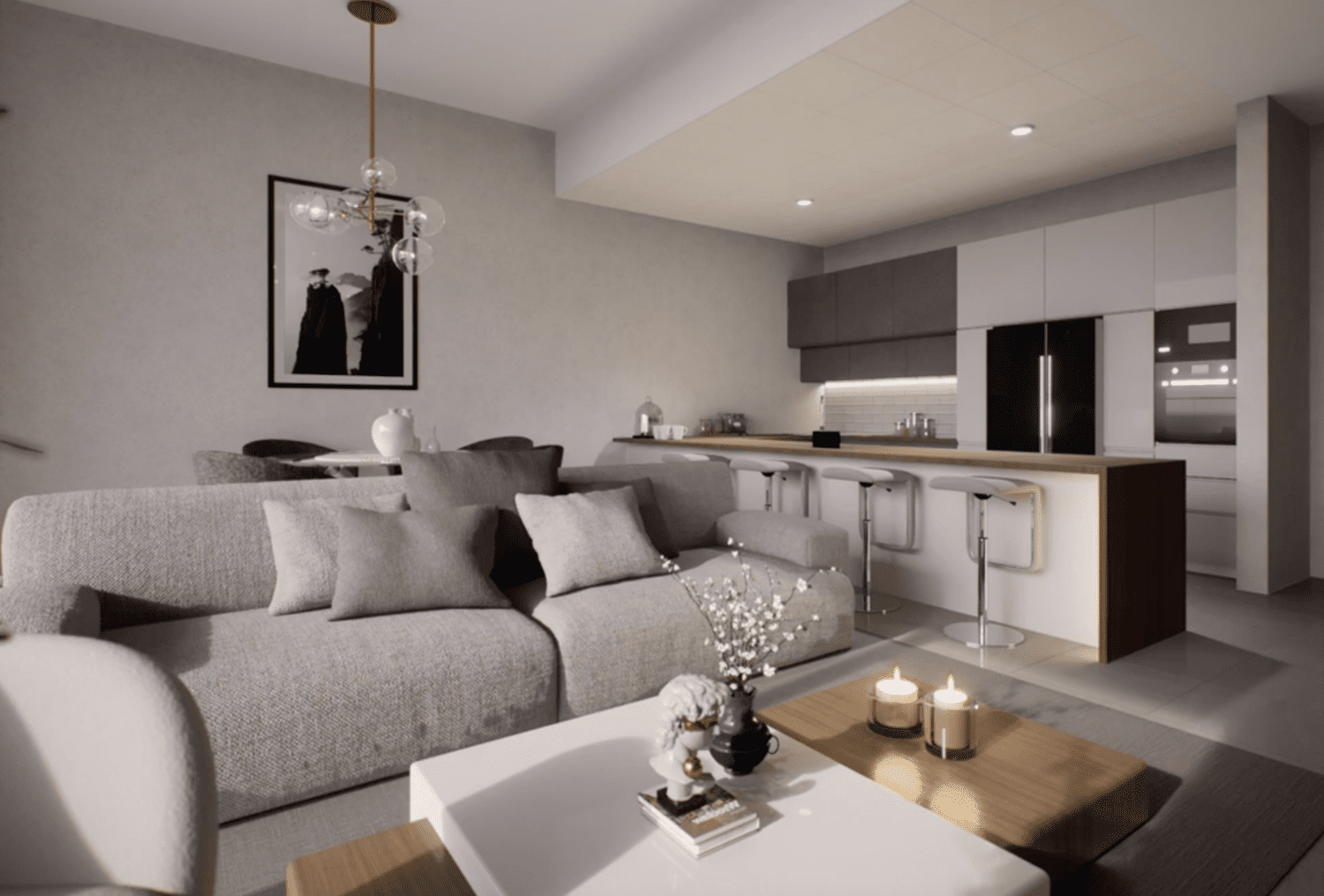 The Icon Tower modern living room with elegant contemporary interiors in Yas Bay