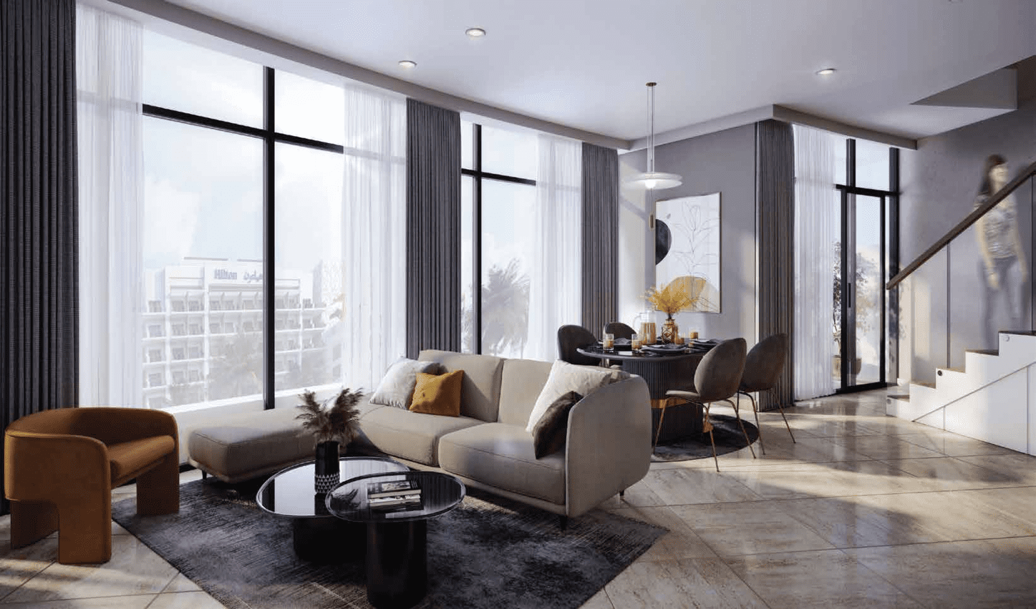 Diva at the Bay elegant living room with modern finishes