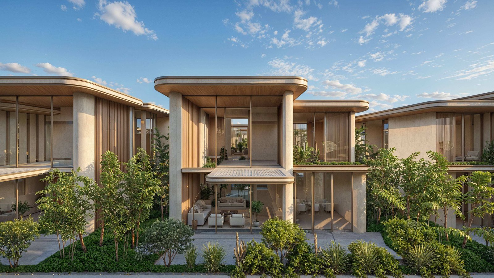 Bright contemporary villa design at Manchester City Yas Residences by Ohana featuring open-plan living, floor-to-ceiling windows, and refined finishes.