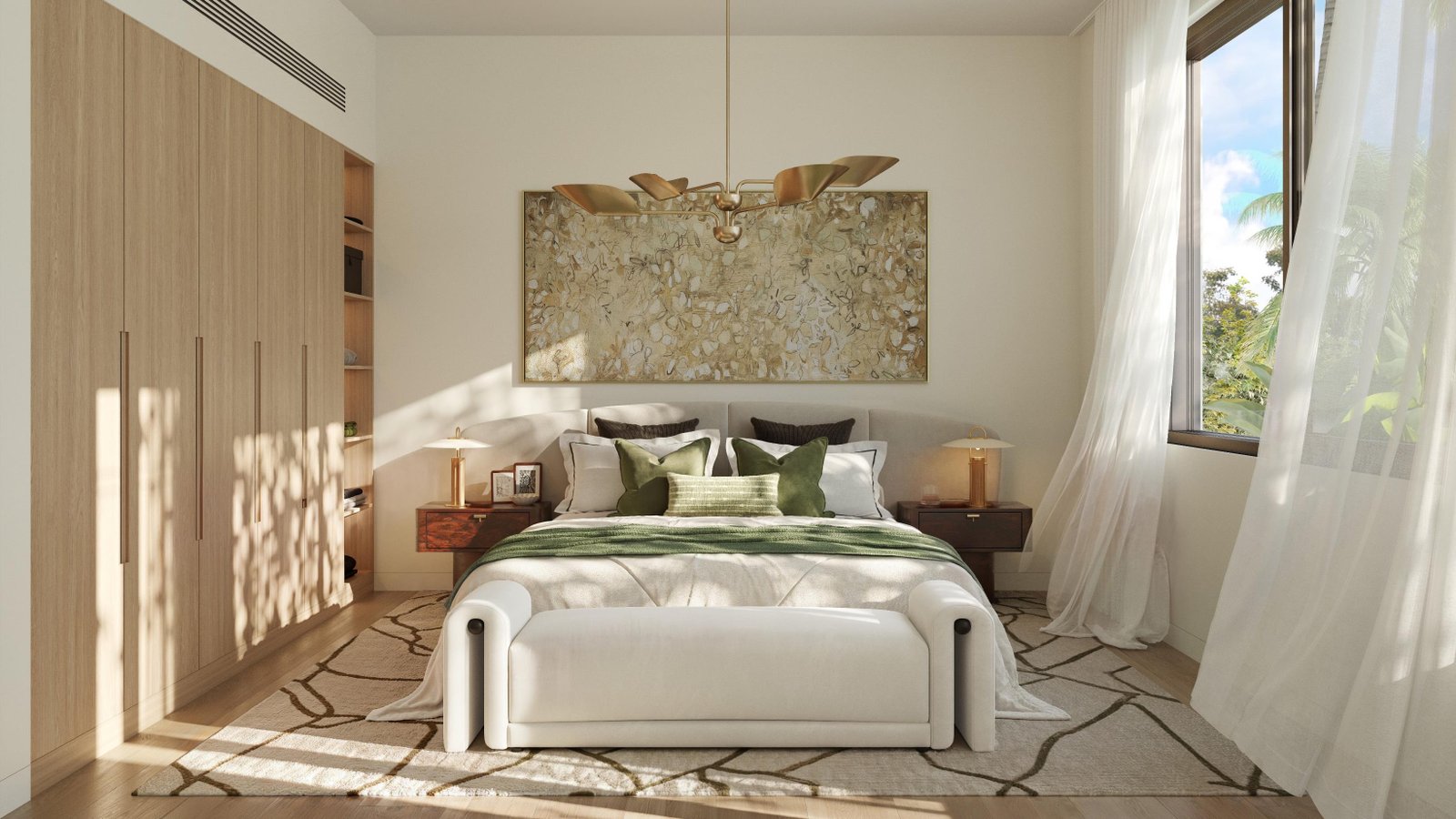 Artistic view of The Orchards community with Yas Island attractions and waterfront lifestyle in the background