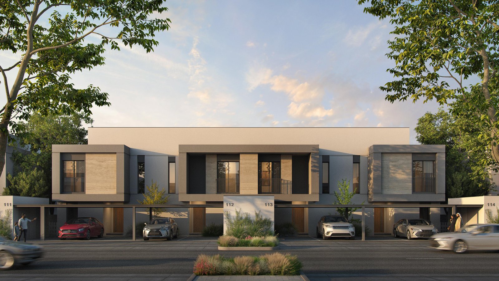 Aerial view of The Orchards at Yas Acres on Yas Island Abu Dhabi showcasing spacious villas, townhouses, landscaped design, and premium community living