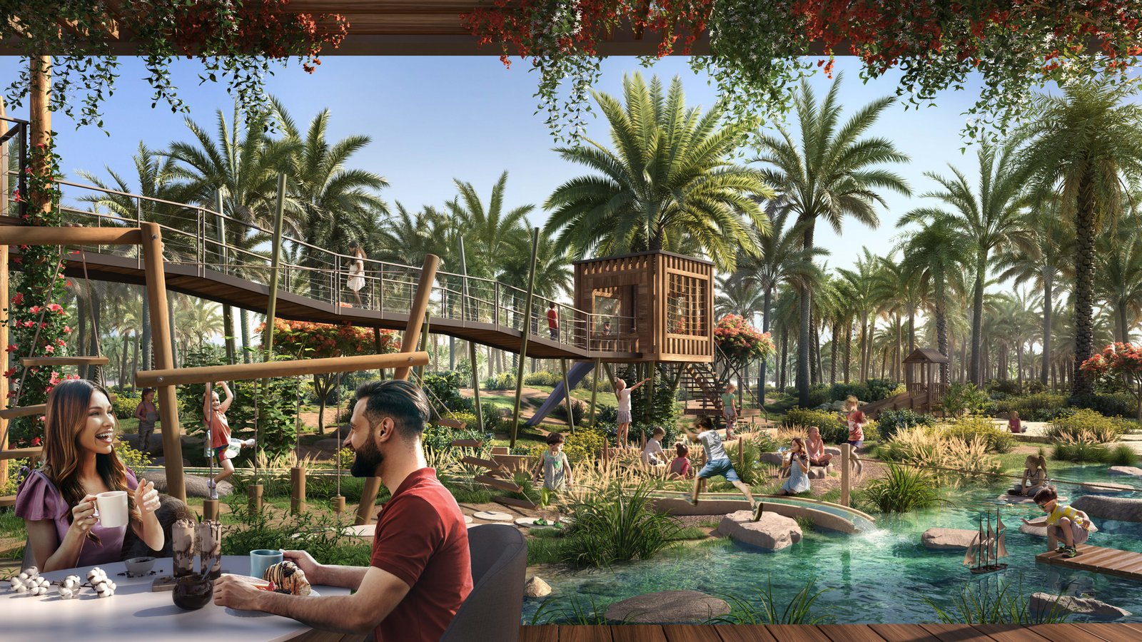 Yas Park Gate Mediterranean townhouses and villas on Yas Island Abu Dhabi with landscaped community surroundings